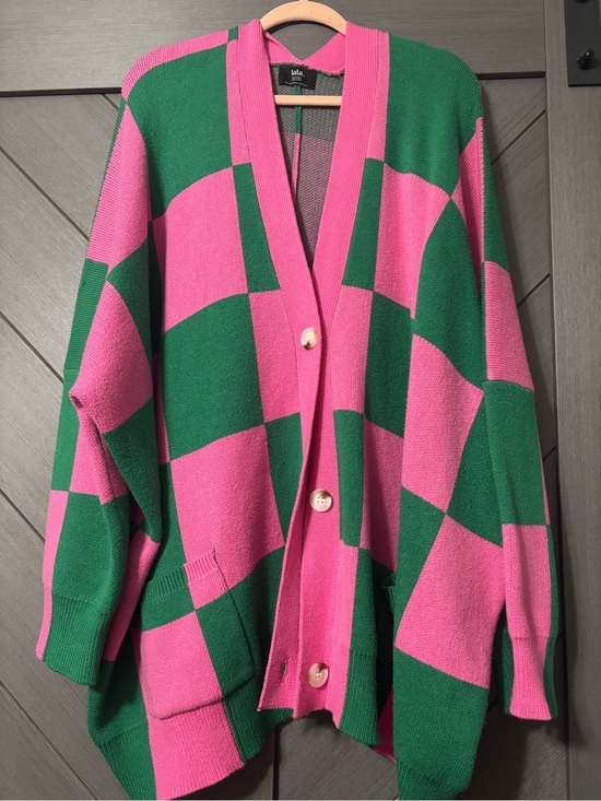 Dressed in LALA Sweaters - Dressed in Lala Cardigan Checker Pink Green